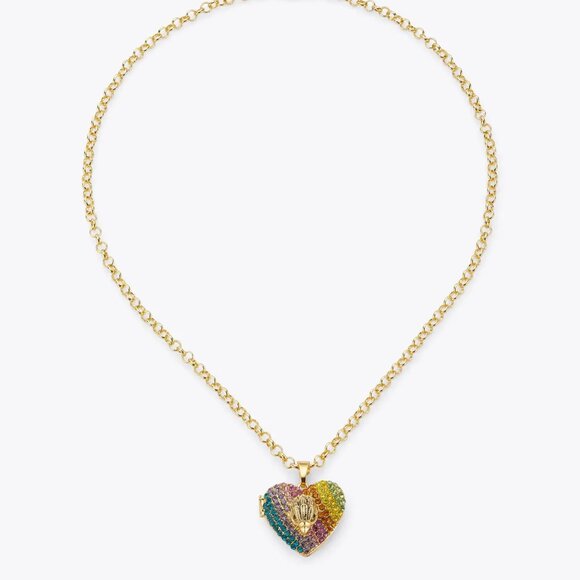 Kurt Geiger London Large Rainbow Heart Locket Necklace Colorful - Picture 2 of 7